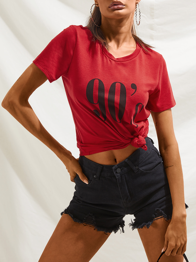 YOINS BASICS 90'S Print Crew neck Letter Short Sleeves Tee