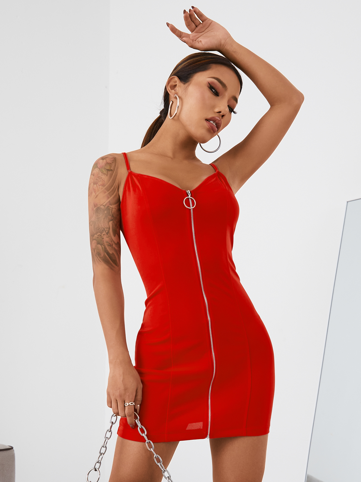 Zip Front Backless Design V-neck Sleeveless Dress