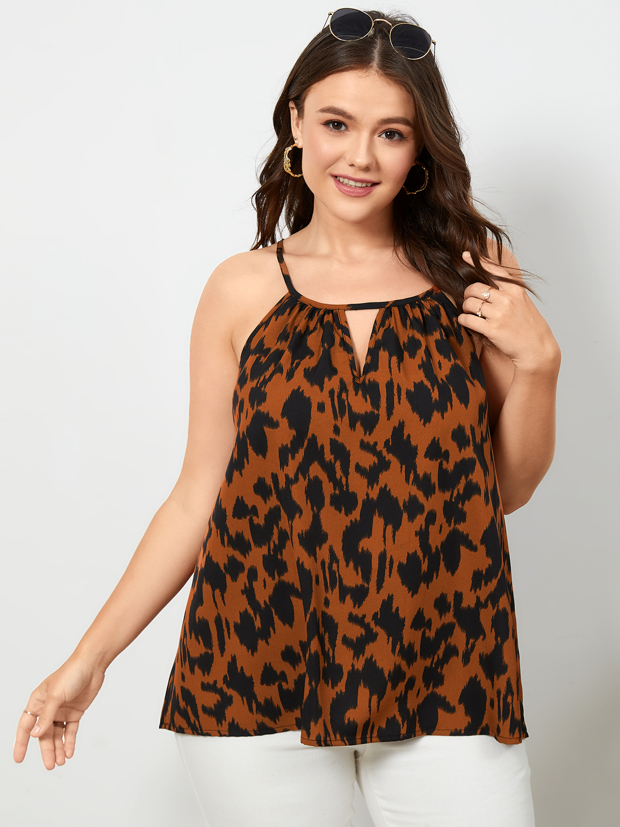YOINS Plus Size Spaghetti Leopard Cut Out Cami