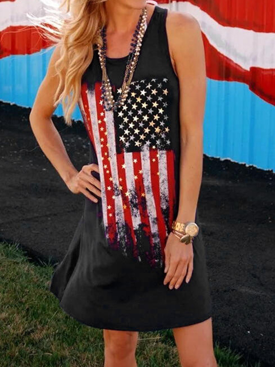 Graphic Round Neck Sleeveless Thick Strap Vest Dress