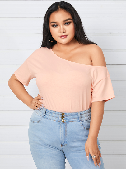 YOINS BASICS Plus Size One Shoulder Backless Design Short Sleeves Tee