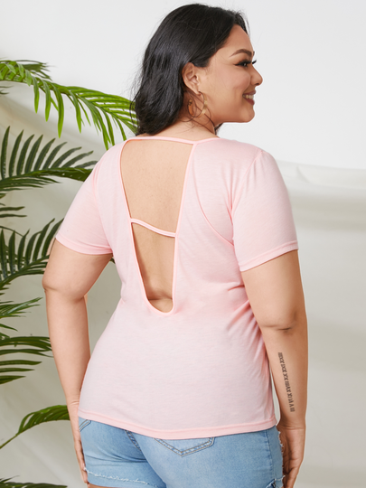 YOINS BASICS Plus Size Backless Design Short Sleeves Tee