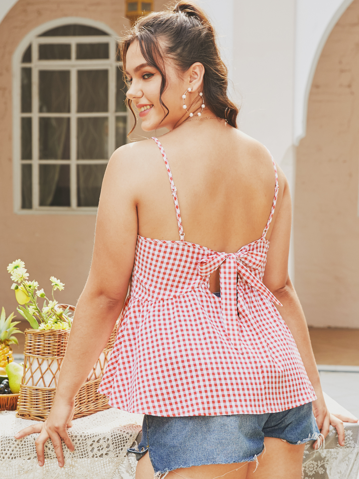 YOINS Plus Size Spaghetti Plaid Cut Out Tie-up Design Sleeveless Cami