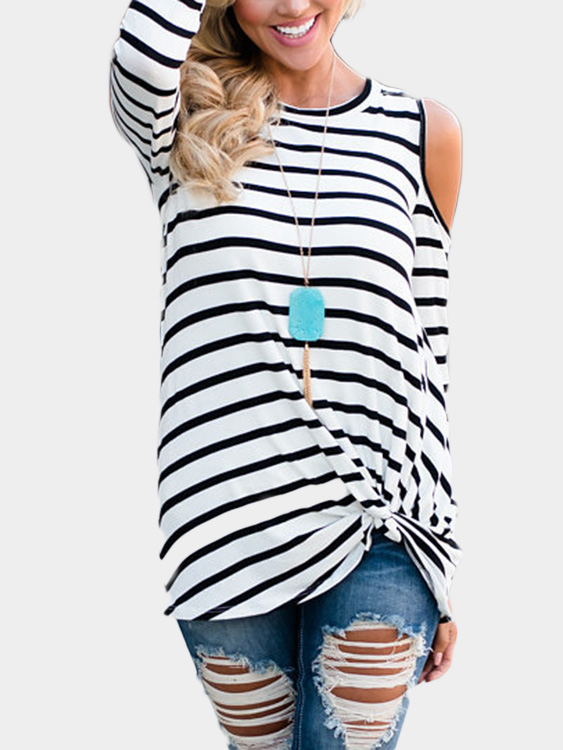 White Stripe Knotted Fashion T Shirt