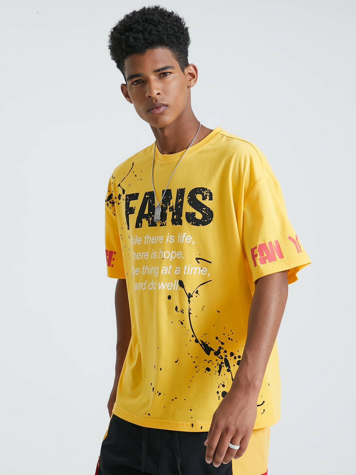 KOYYE Men Summer Letter Splash Ink Printing T-Shirt