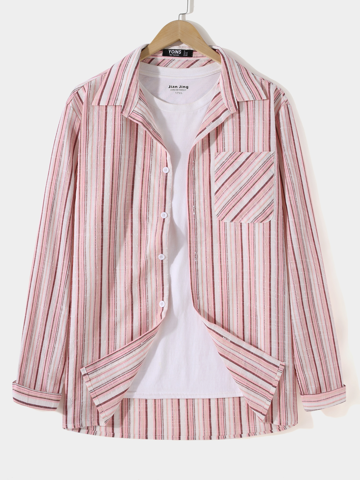 Men 100% Cotton Casual Striped Button Design Pocket Shirt