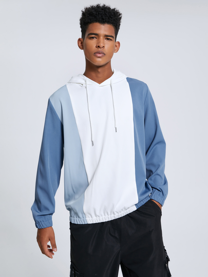 Men Casual Hooded Color Block Patchwork Hoodie