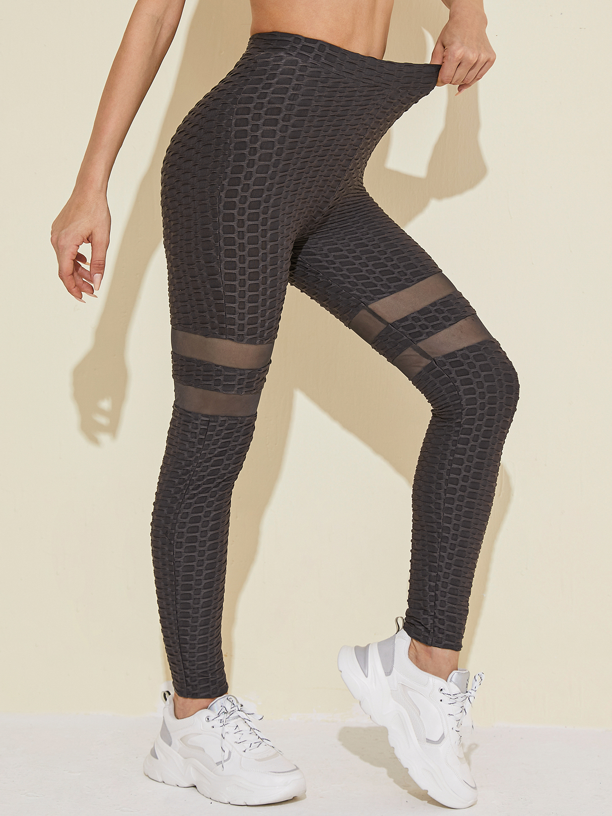 YOINS Dark Grey Jacquard Super Stretch Leggings