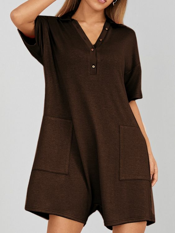 YOINS Side Pockets Button Front Short Sleeves Playsuits