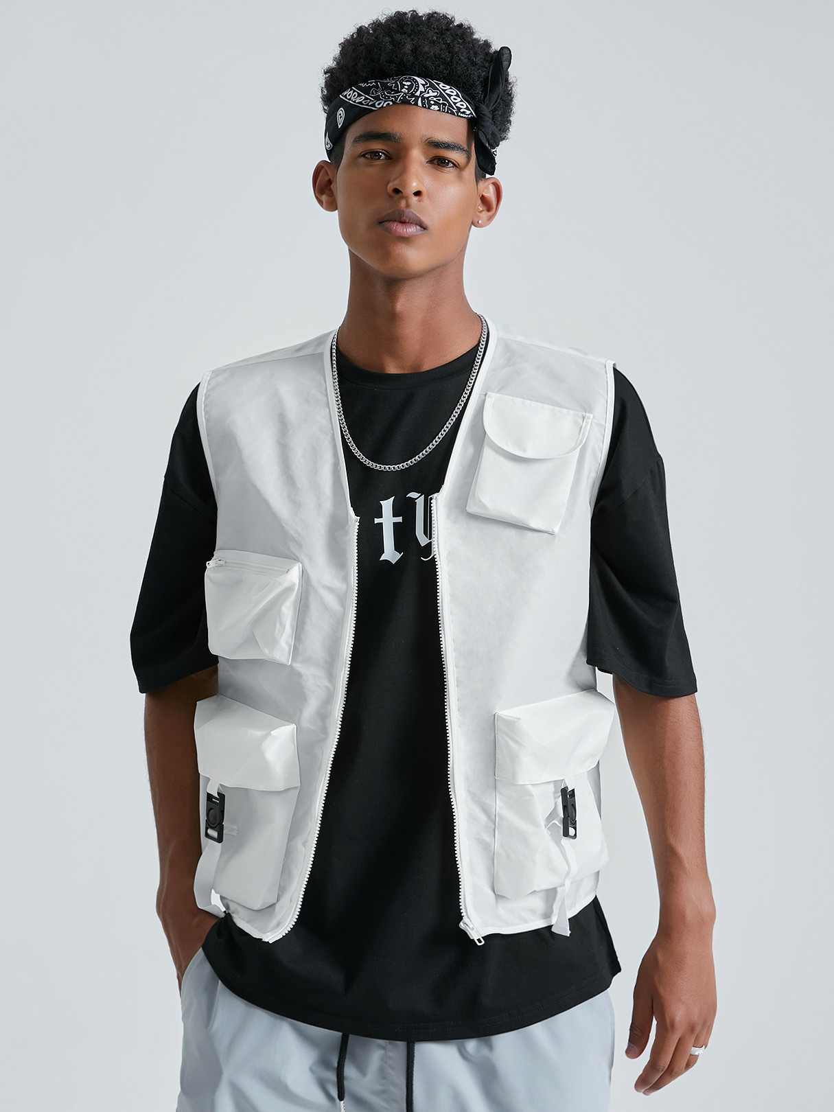 Men Casual V-neck Plain Zip Front Vest