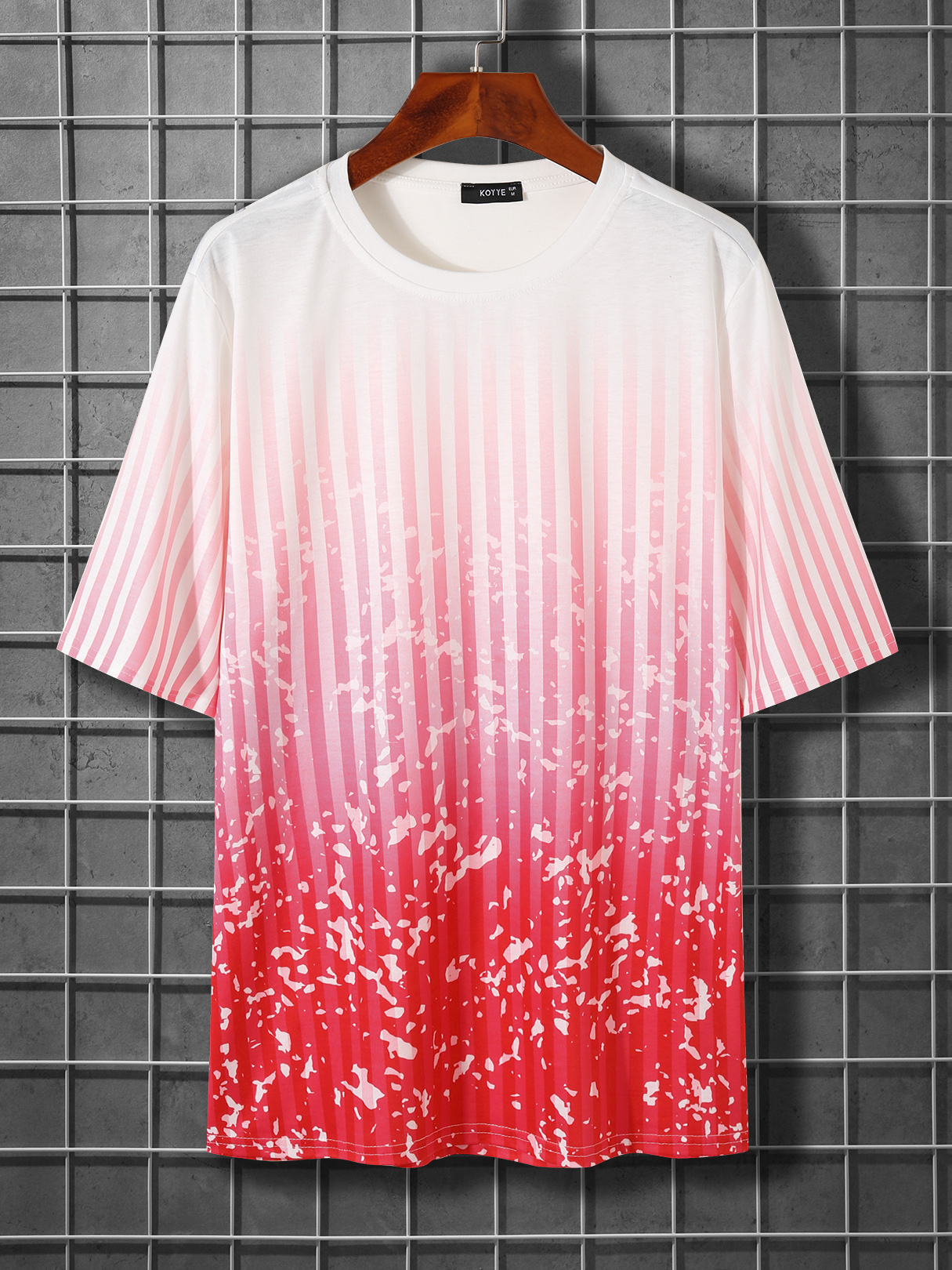 KOYYE Men Casual Gradual Color Striped Print T-Shirt