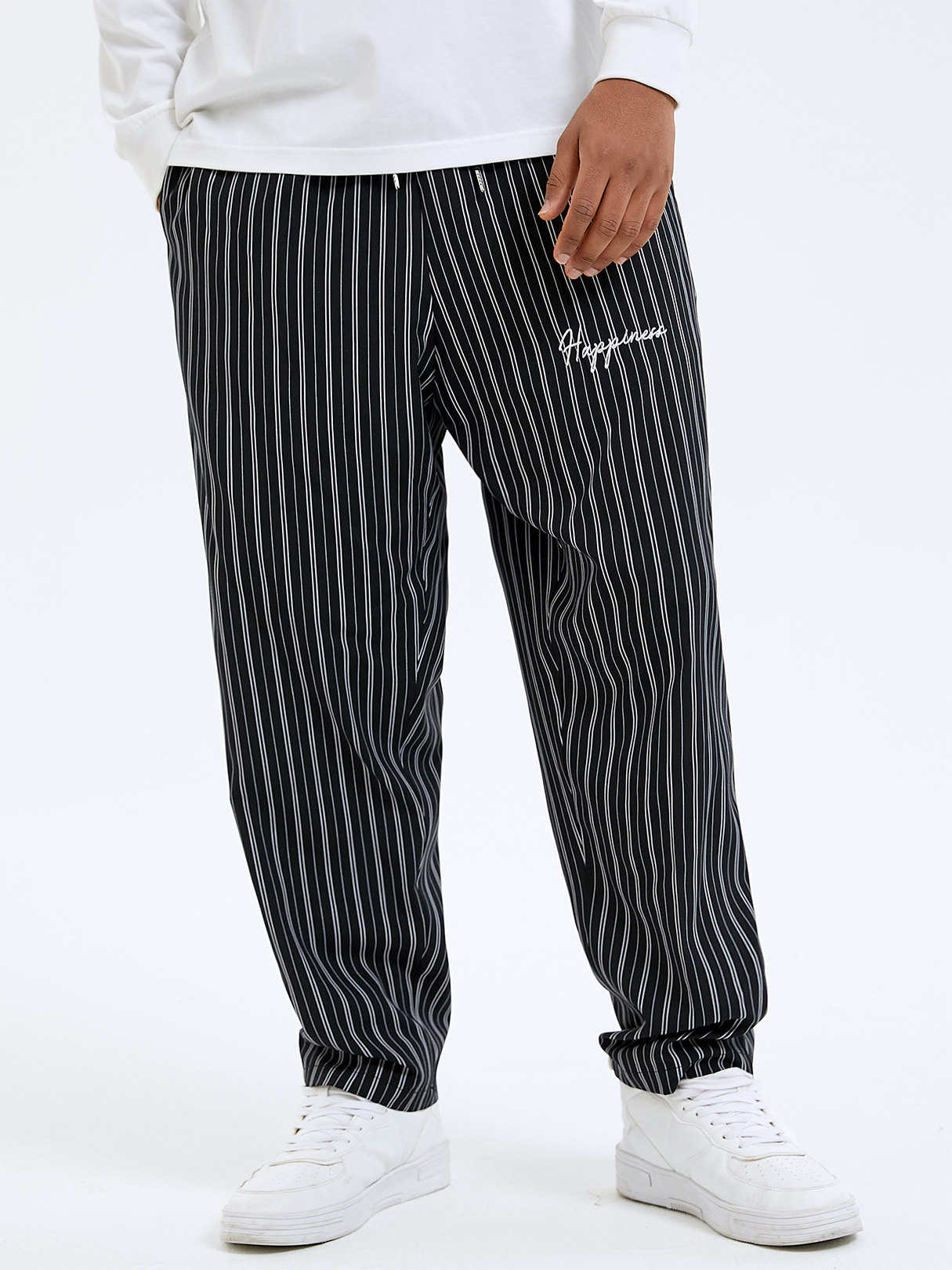 Men Fashion Striped Print Loose Elastic Waist Casual Pants