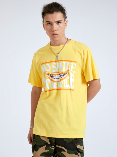 Men 100% Cotton Comfortable Mouth And Slogan Printing T-Shirt