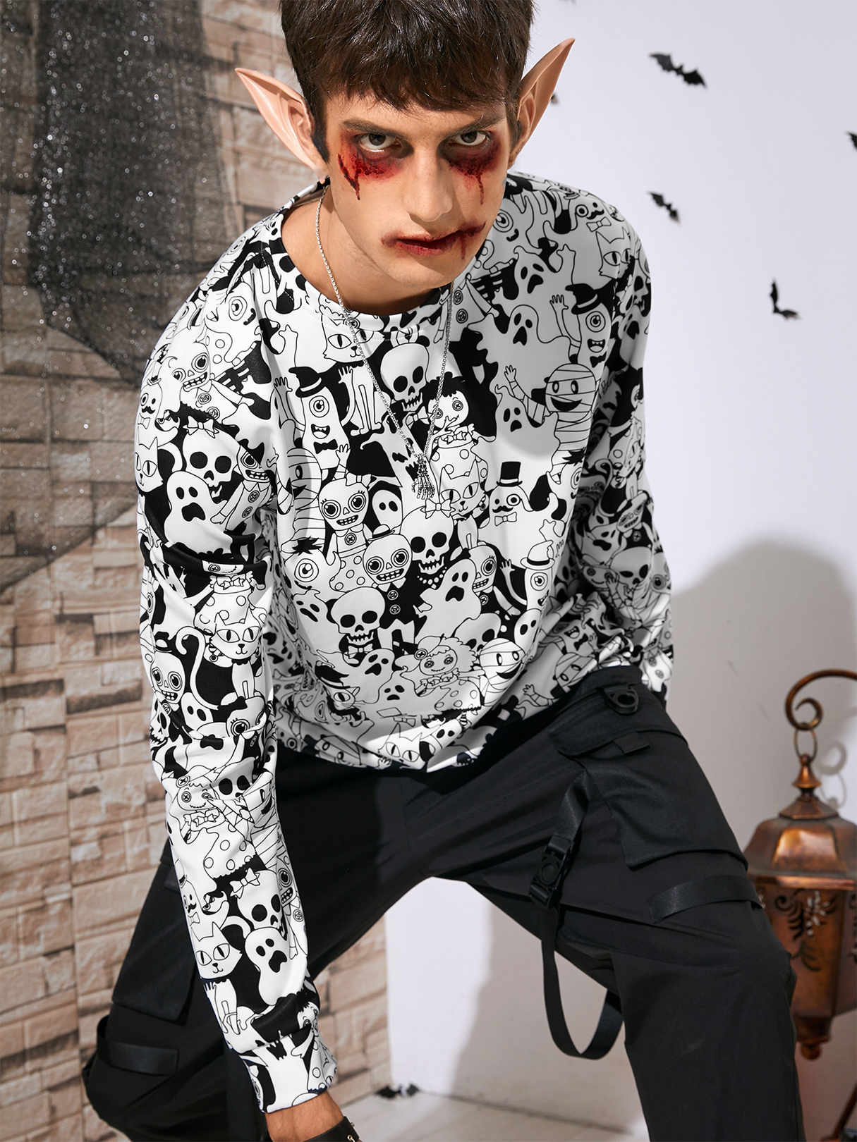Men Halloween Cartoon All Over Print Sweatshirt