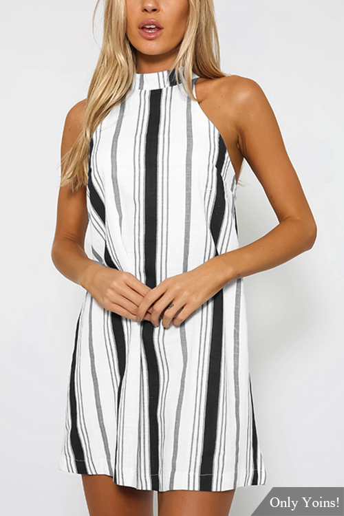 Black Stripe Halter Neck Mini Dress