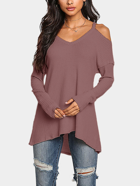 Cold Shoulder Long Sleeves Knitted Top