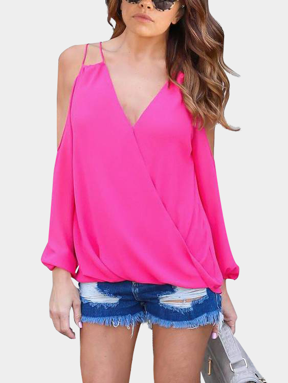 Rose V-neck Cold Shoulder Top