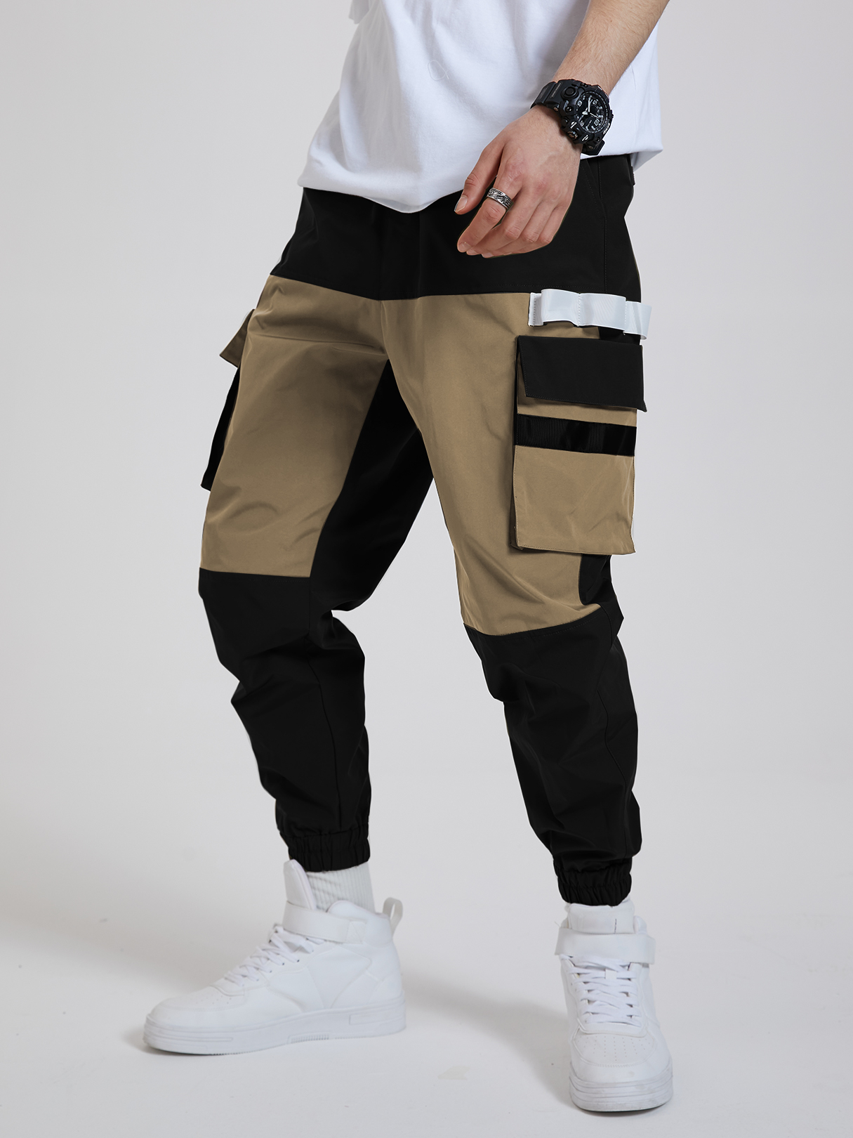 KOYYE Men Color Block Patchwork Cargo Pants