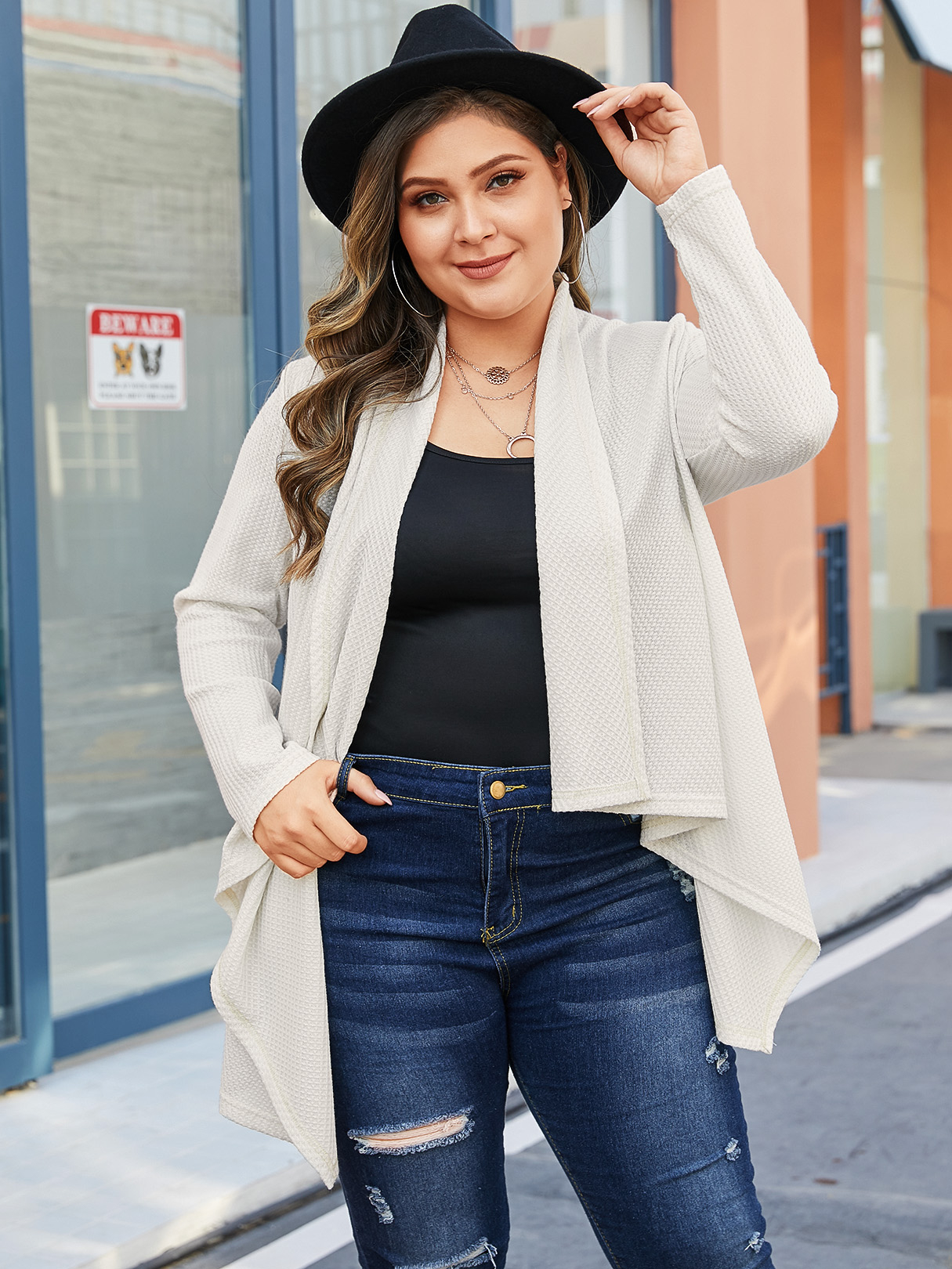 YOINS BASICS Plus Size Beige Lapel Collar Long Sleeves Coat