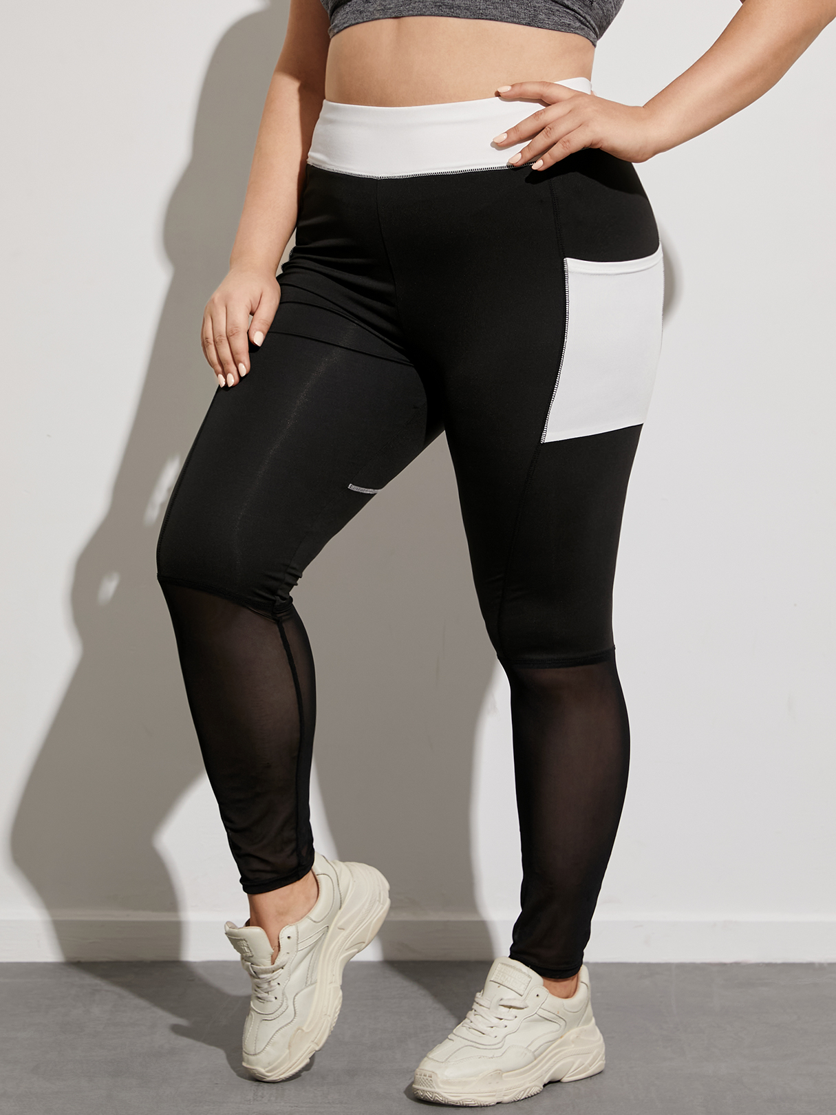 YOINS Plus Size Color Block Patchwork Design Pocket Leggings