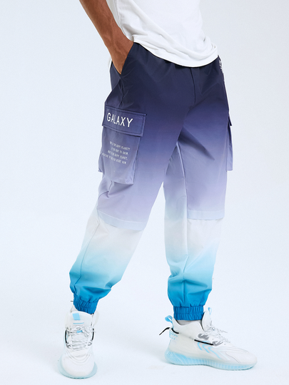 Men Fashion Street Gradient Color Letter Print Drawstring Cargo Pants