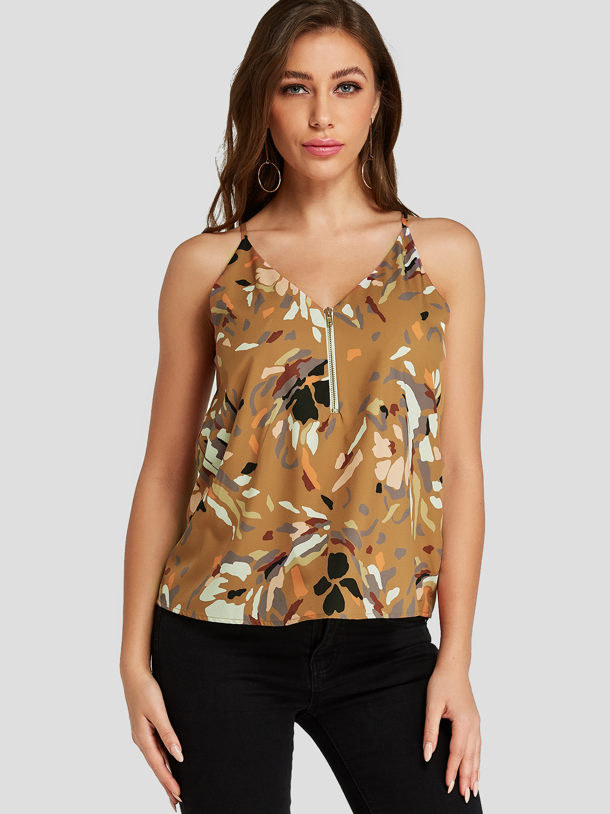 Yellow Camouflage V-neck Spaghetti Strap Tank Top