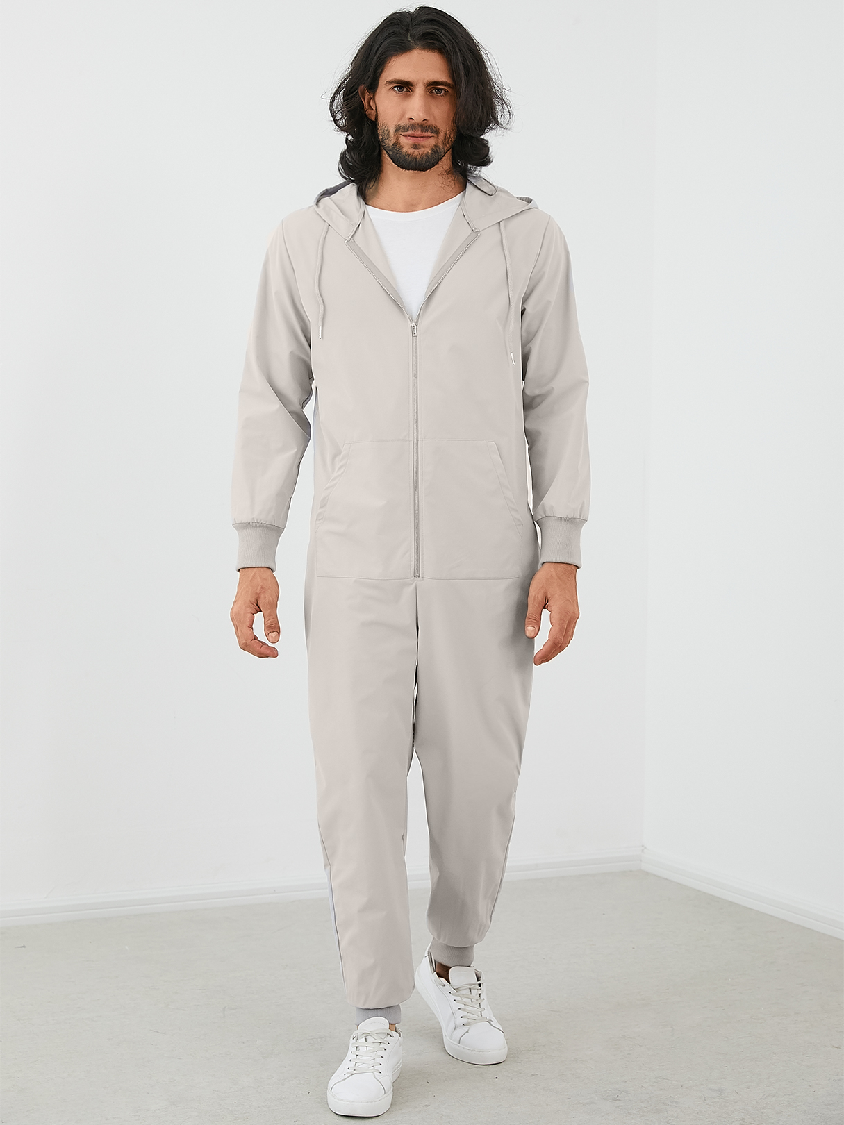 YOINS BASICS Men Fashion Zipper Hooded Long Sleeve Overalls Jumpsuit