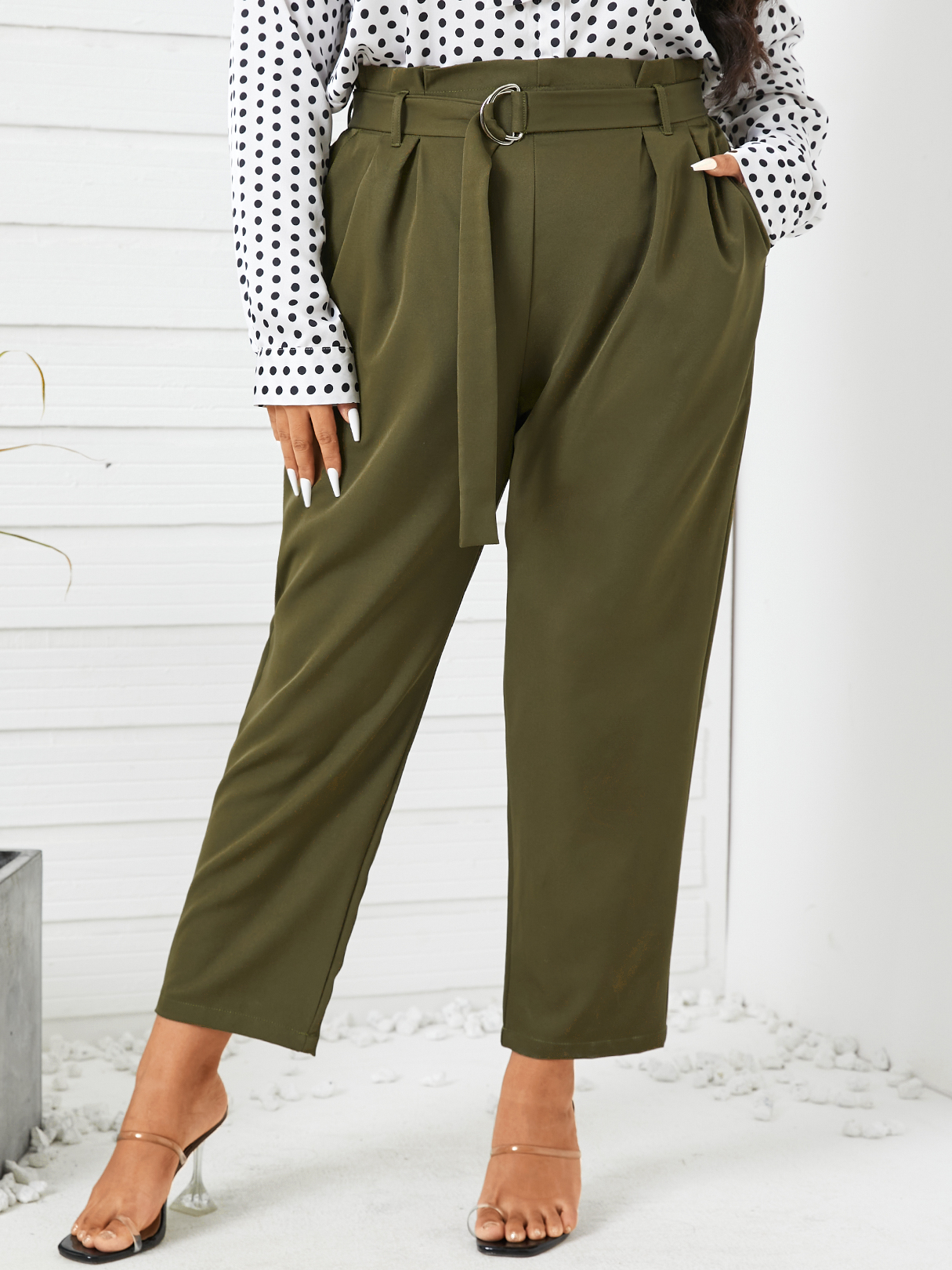 YOINS Plus Size Belt design Side Pockets Pants