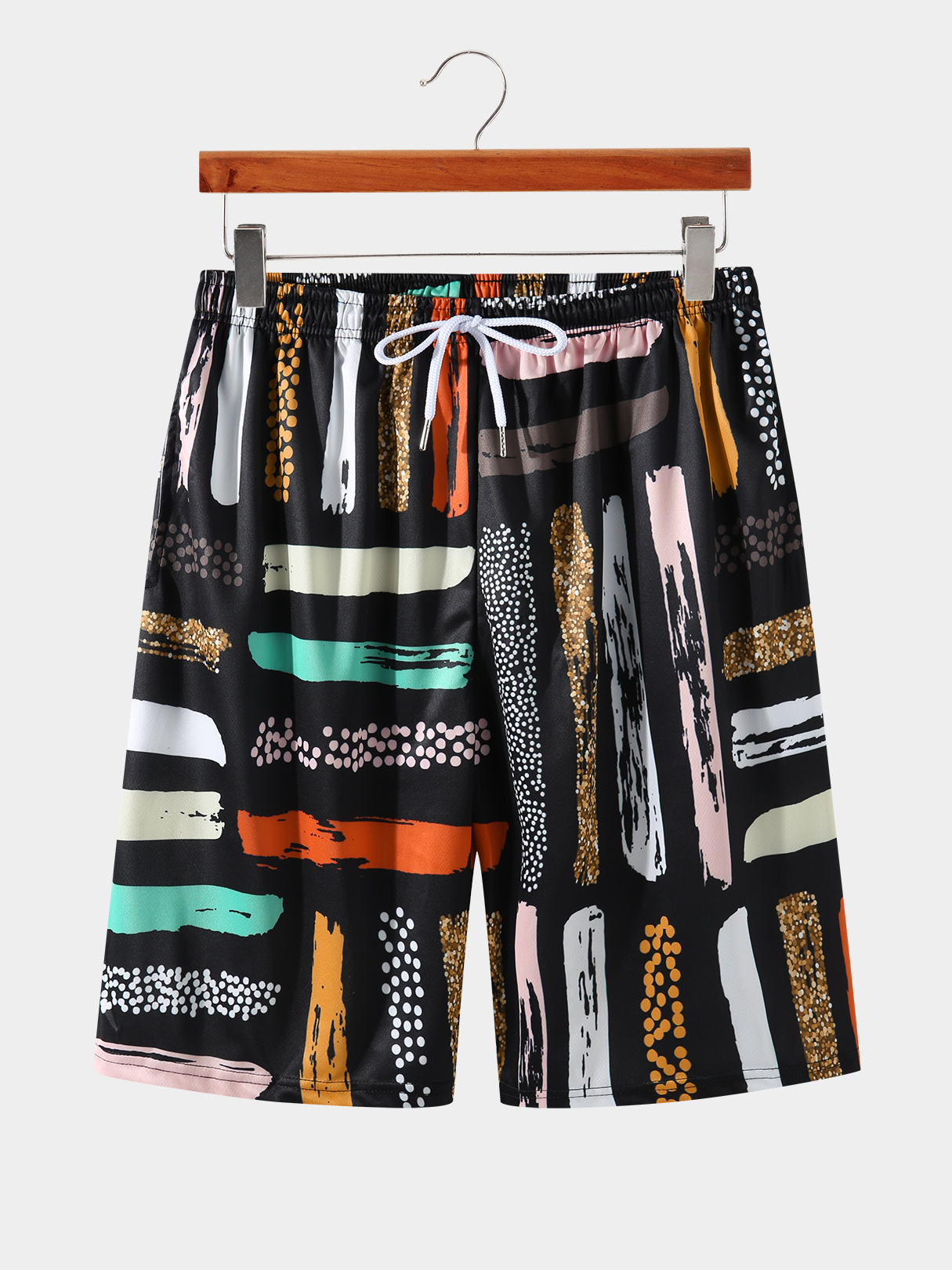 Men Casual Color Block Print Drawstring Shorts