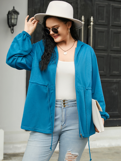 YOINS Plus Size Drawstring Hooded Design Zip Front Jacket