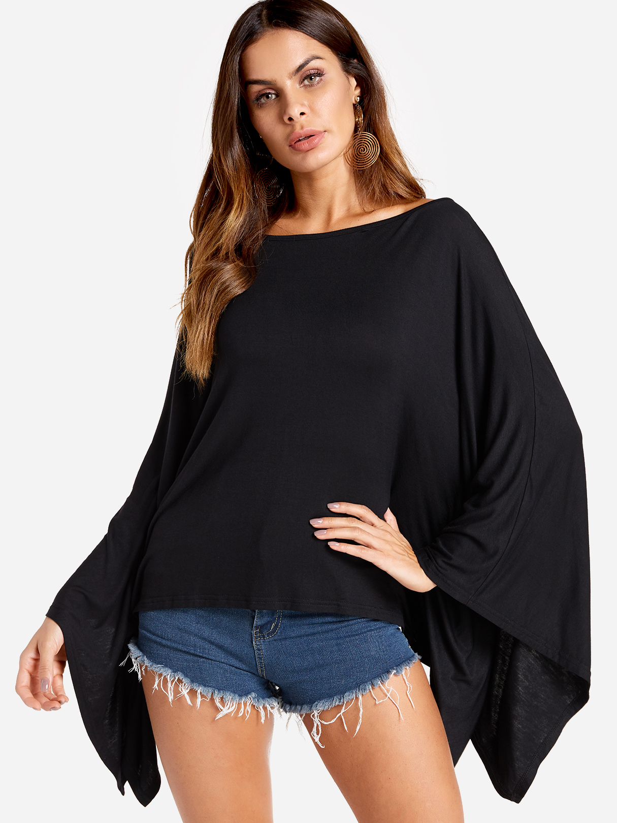 Black Bat Sleeves Fashion Blouse