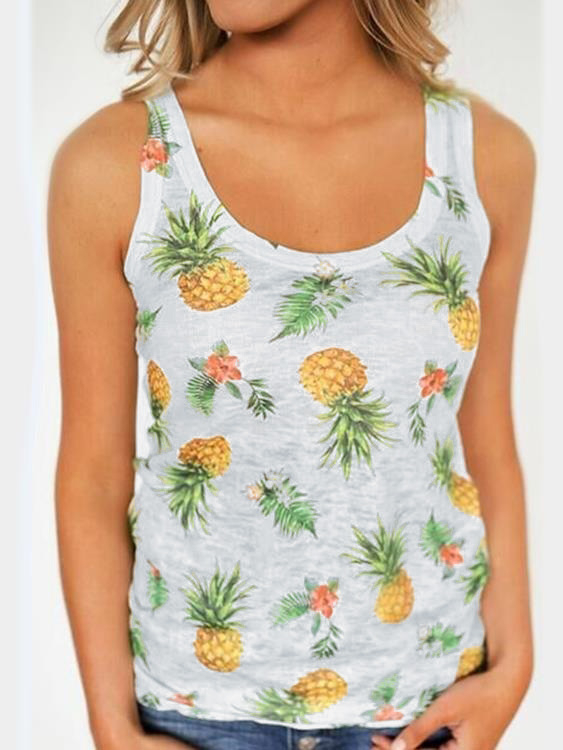 Grey Pineapple Printed Scoop Neck Camis
