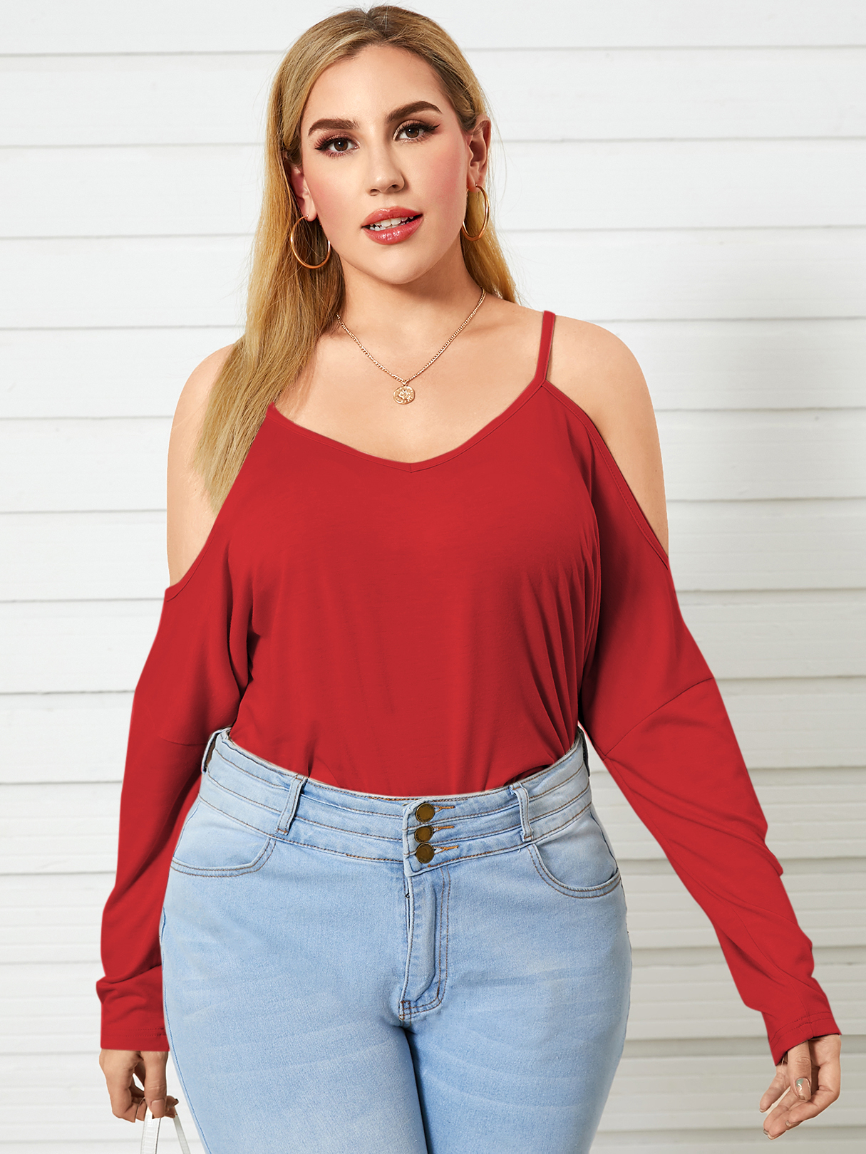 YOINS Plus Size Cold Shoulder Long Sleeves Tee