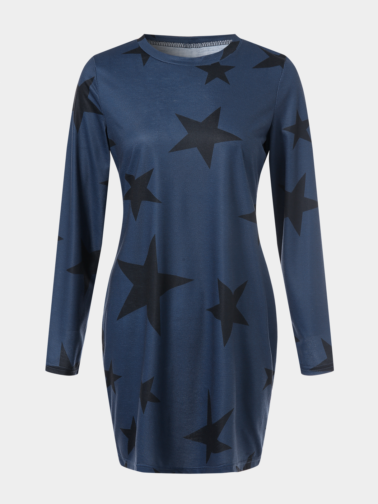 YOINS BASICS Casual Star Pattern Round Neck Long Sleeves Mini Dress