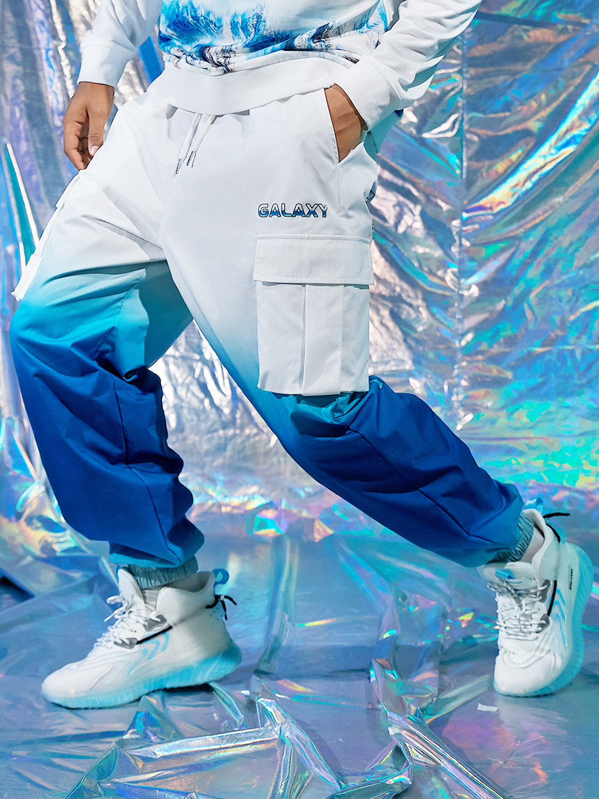 Men Hip Hop Style Gradient Multi-Pocket Drawstring Cargo Pants