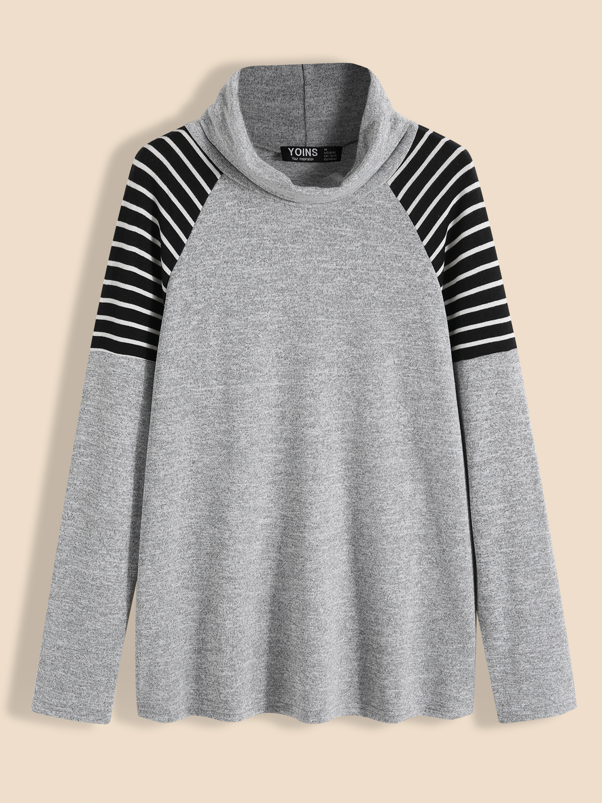YOINS BASICS Grey Patchwork High Neck Long Sleeves Sweatshirt
