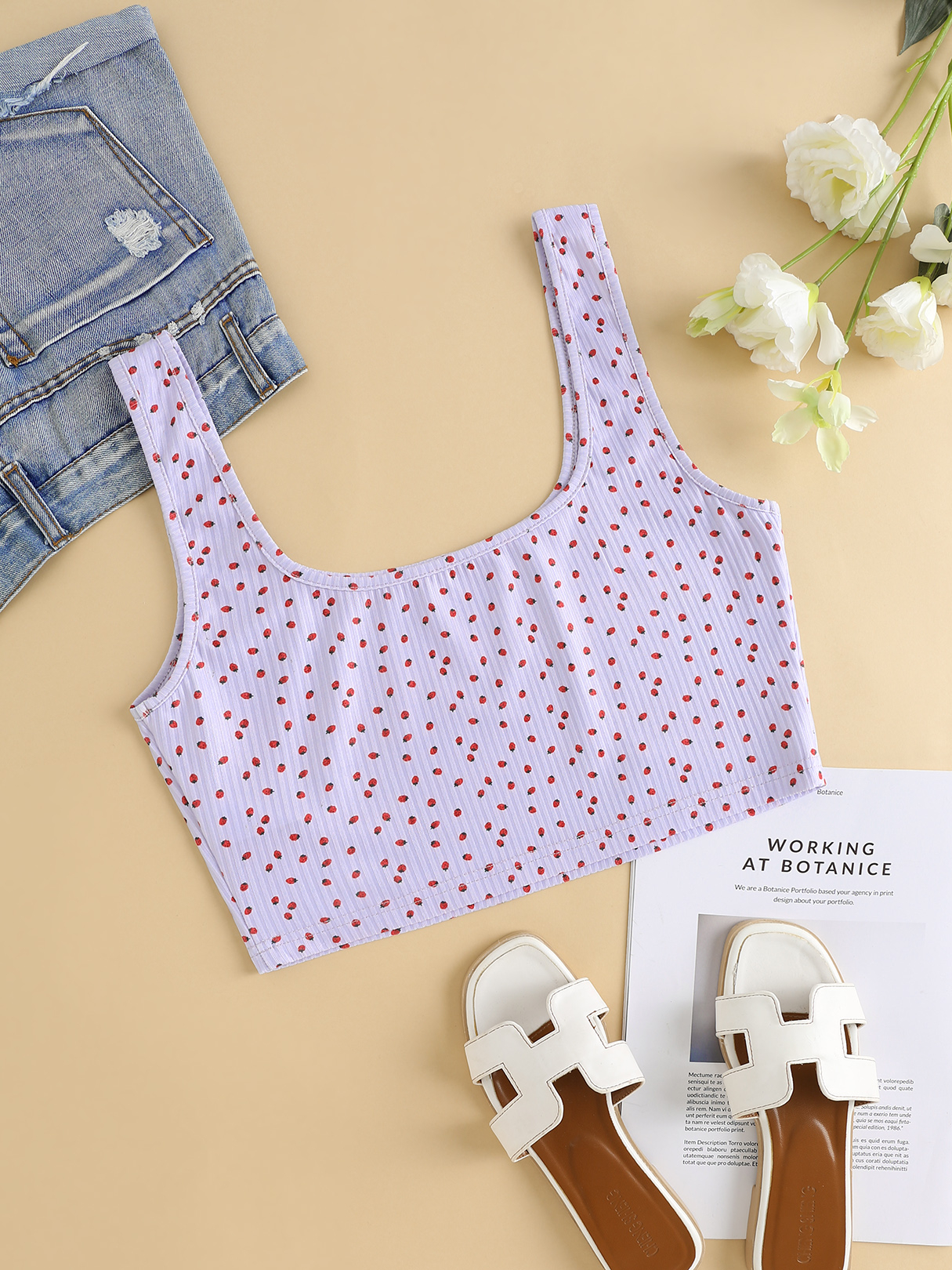 YOINS Strawberry Polka Dot Square Neck Sleeveless Tank Top