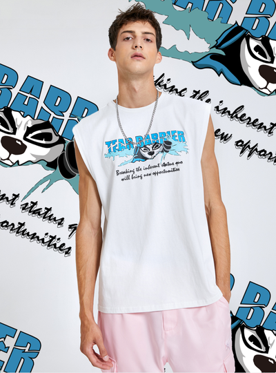 Men 100% Cotton Comfortable Cartoon Panda Printing Fashion Tank