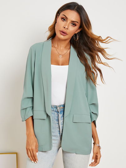 YOINS Pockets Design Pleated 3/4 Length Long Sleeves Blazer