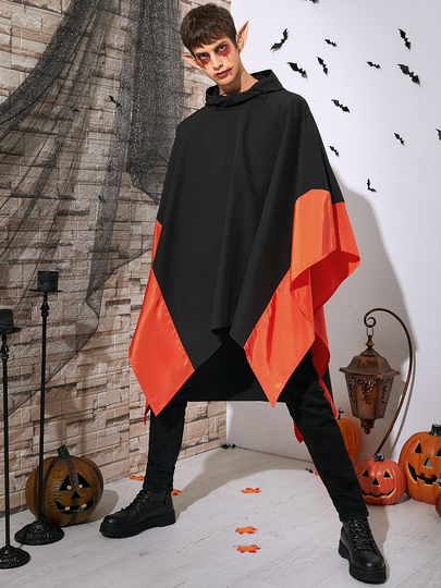Men Halloween Patchwork Hooded Cloak