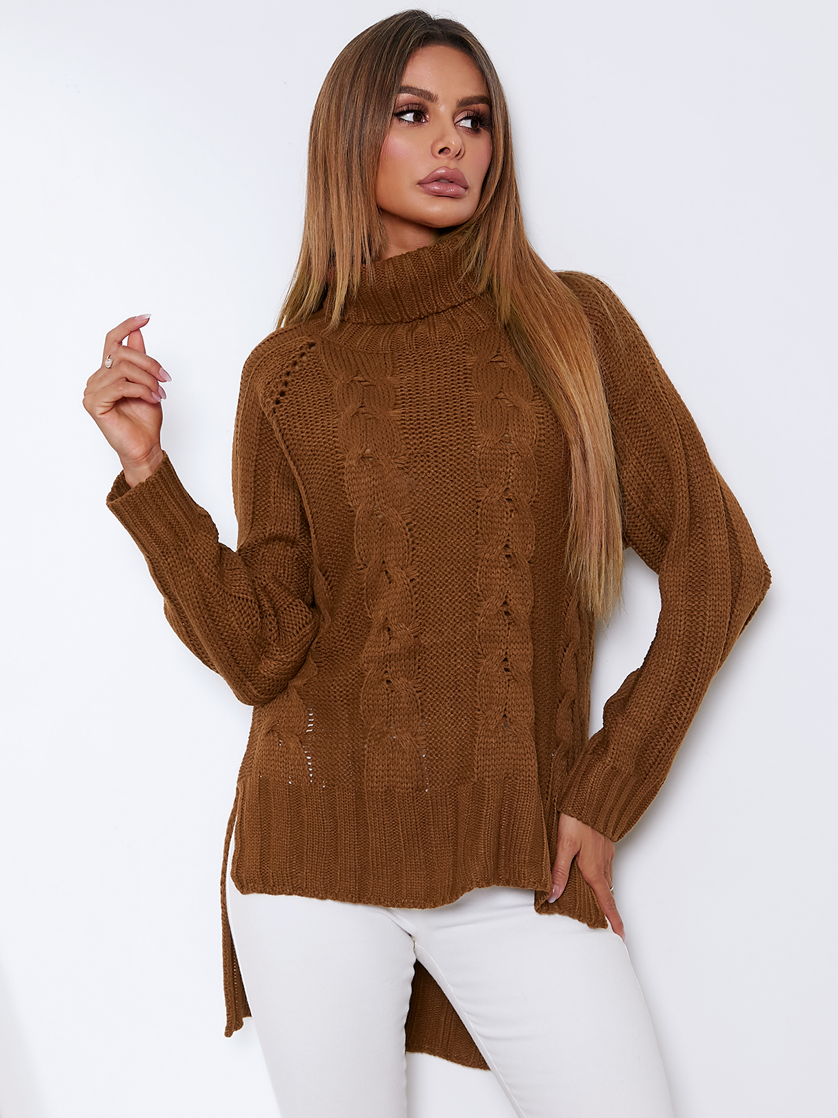 YOINS Turtleneck Cable Knit Long Sleeves Sweater