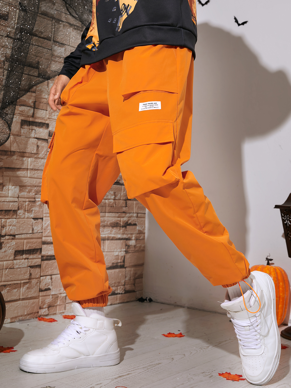 Men Casual Multi-Pocket Drawstring Waist Cargo Pants For Halloween