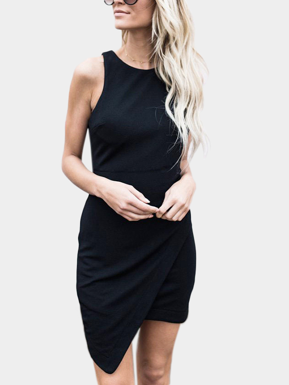 Black Sexy Irregular Hem Mini Dress