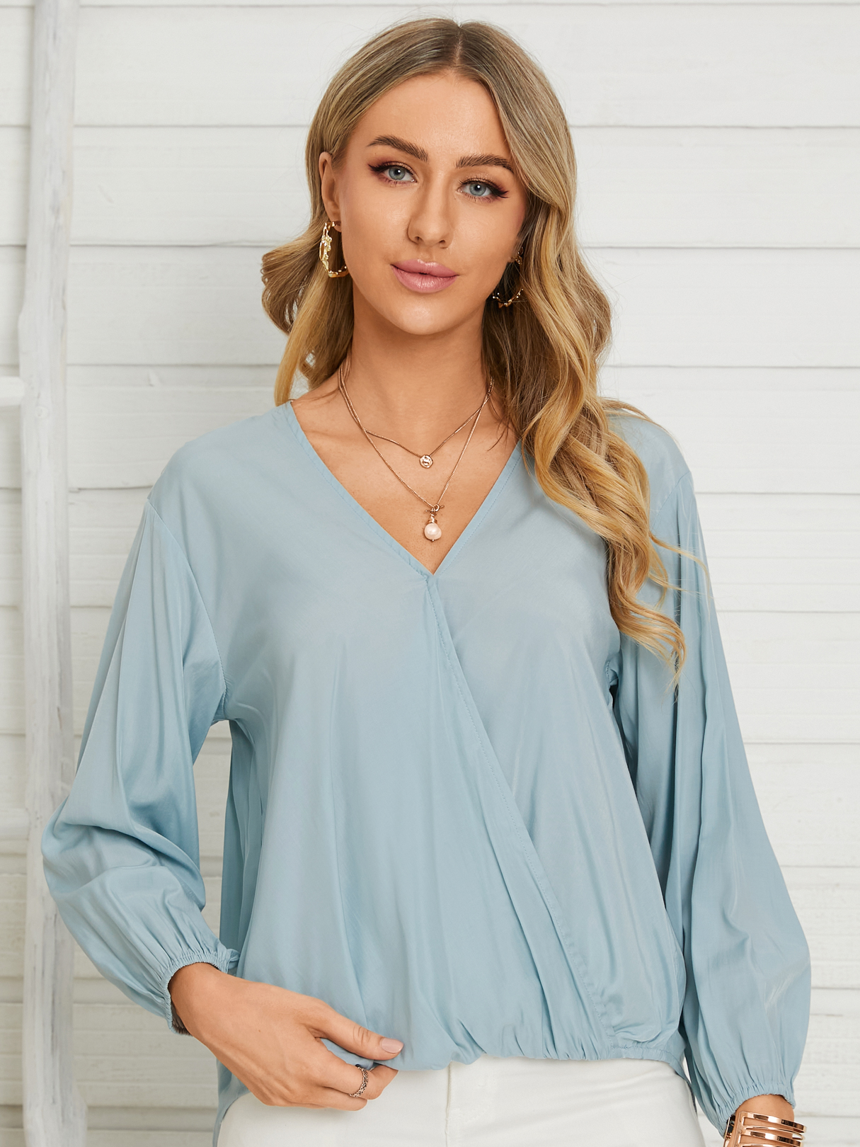 YOINS V-neck Wrap Design Long Sleeves Blouse