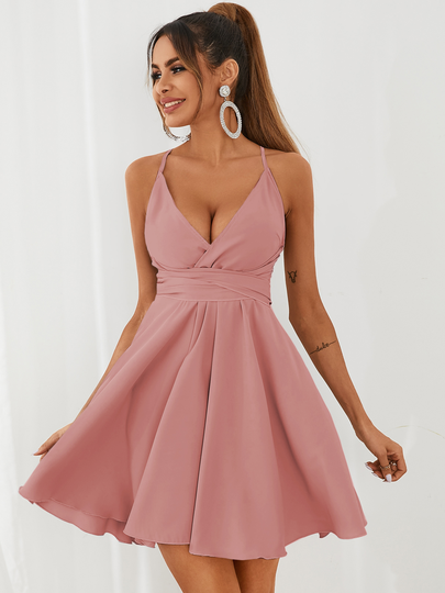 YOINS Spaghetti Backless design Tie-up design Mini Dress