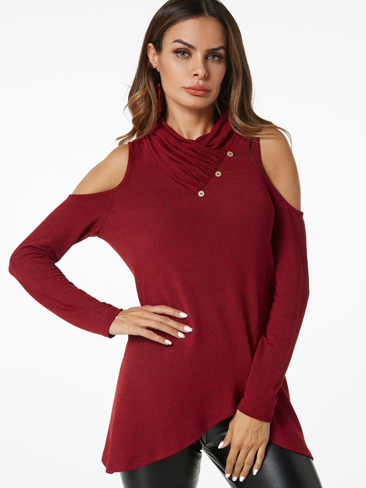 Burgundy Crossed Neck Fashion T-shirt