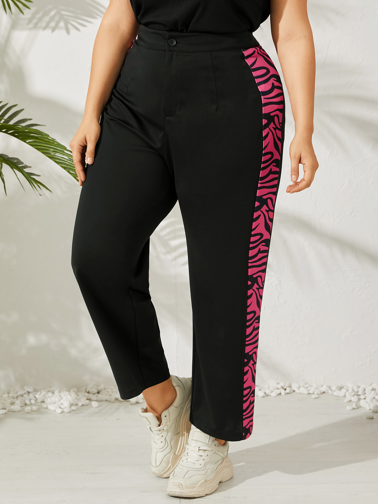 YOINS Plus Size Zebra Stripe Button Design Pants