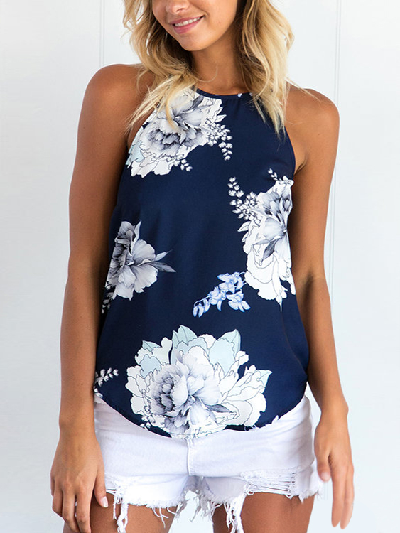 Random Floral Print Cami Top in Blue