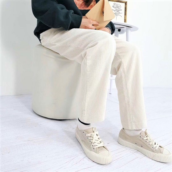 Seoulflash - Band-Waist Corduroy Slouchy Pants - Brown/One Size