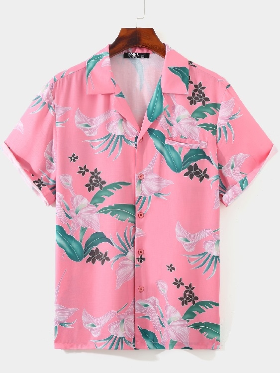 Men Hawaiian Floral All Over Print Tropical Shirt